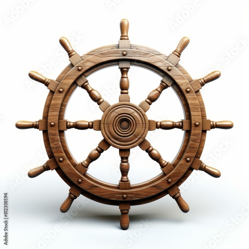 Classic ships wheel isolated against a pure white background, Ai Generated