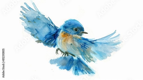 This pretty watercolor painting of a baby bluebird learning to fly is truly engaging, Clipart minimal watercolor isolated on white background