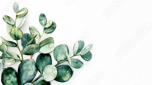 White background with watercolor art of cactus leaf and plants , wedding cards, bridal shower or other party invitation cards, Place for text. Flat lay, top view. 