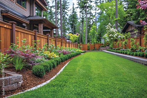 Backyard Serenity: A Wooden Fence Enclosing a Lush Lawn