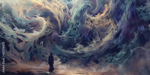 Surreal Emotional Vortex Swirling Around a Solitary Figure in a Dreamlike Landscape