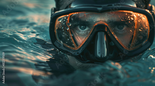 Man Wearing Scuba Diving Mask Exploring Marine Life
