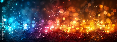 Glowing particle dots with colorful dots in abstract background, concept of light shining sparkling particles dots bokeh in blur color background