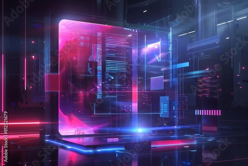 A glowing pink and blue futuristic technology background. Perfect for a sci-fi movie or game.