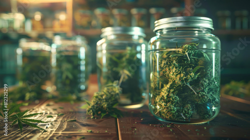 Jars of Dried Marijuana for Sale in Licensed Market