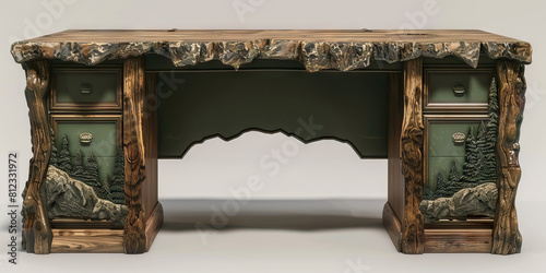  Mountainous Executive Desk: A rugged, wooden desk adorned with nature-inspired accents, symbolizing an outdoor-loving executive. (Green