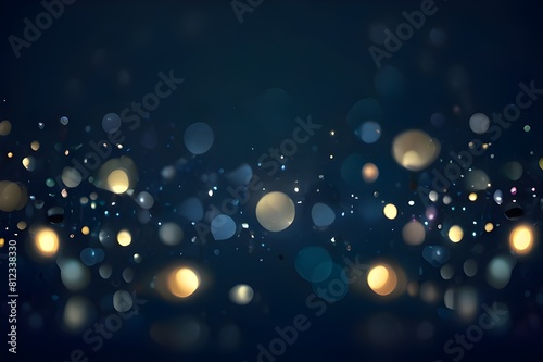 abstract sparkle bokeh light effect with navy blue background. Generative AI 