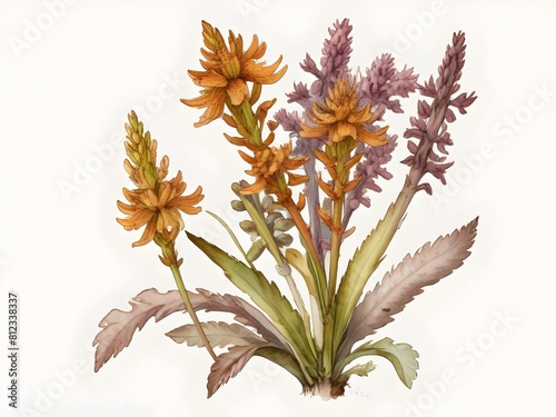 Broomrape Flower Watercolor Plant Nature Art 