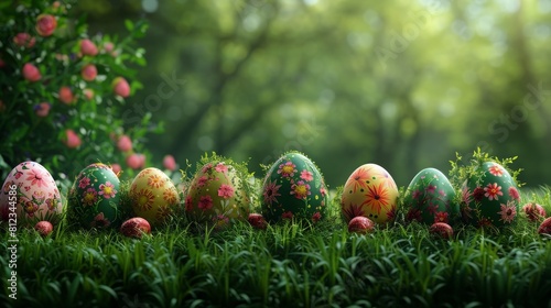 Sparkling Easter Eggs on Dewy Grass