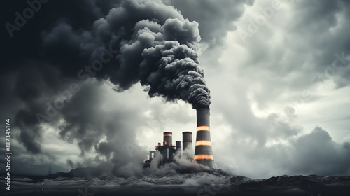 Global warming. A chimney billows gray black smoke ignoring global warming