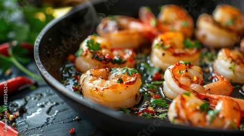 Enticing Seafood Ingredients Floating Towards a Sizzling Skillet for a Delectable Culinary Delight