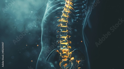 Digital composite of Highlighted spine of woman with backache and lower back pain ,degenerative spinal disease problem.herniated spinal disc,Office Syndrome