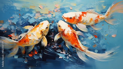 Abstract koi oil painting illustration background poster decorative painting