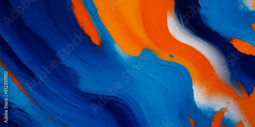 Abstract background of acrylic paint in blue and orange tone. Beautiful paint texture. Generative AI