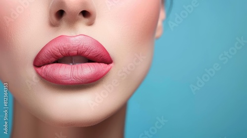 Closeup view of beautiful plump female lips, subtly enhanced by natural makeup, Ai Generated