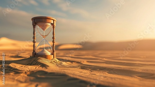 Hourglass egg-timer in the desert sand to represent time management