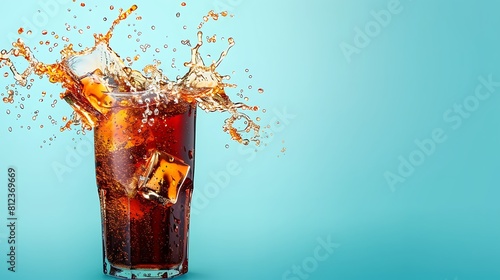 Cola with a large splash isolated on blue background