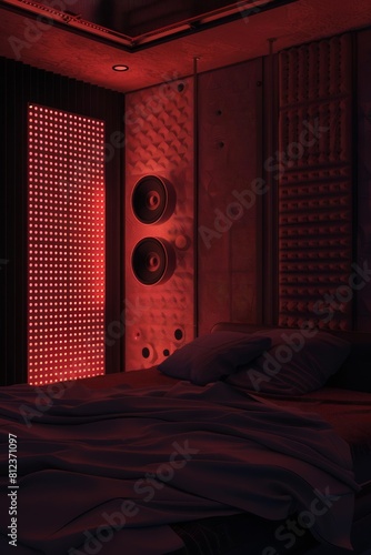 Bedroom scene with piezoelectric materials on walls