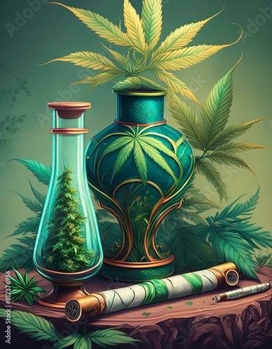 pipa y planta de cannabis sativa (imagen 2).