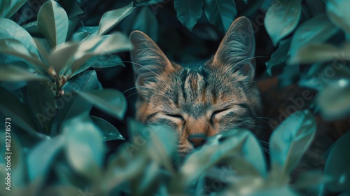 Cat winking among the foliage