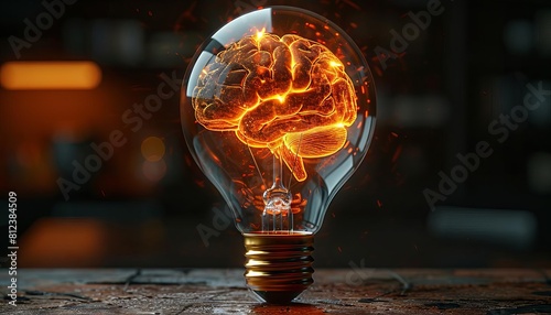A creative portrayal of a brain as a light bulb, with the filament shaped like a cerebral cortex, glowing brightly
