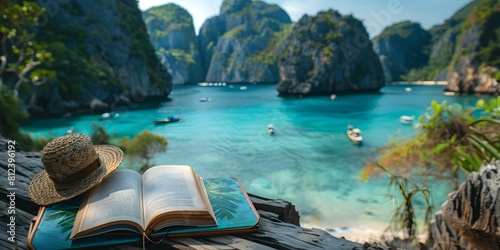 Idyllic Tropical Bay Backdrop for Captivating Travel Adventure Magazine