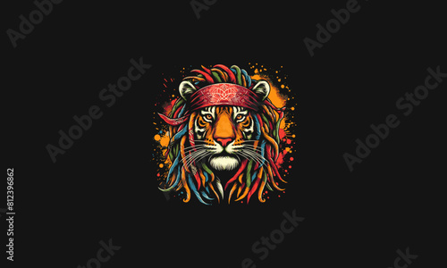 head tiger wearing bandana with dreadlocks vector artwork design
