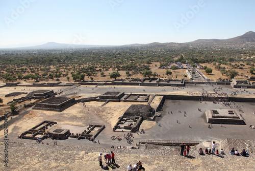 Panoramic view. Aztec pyramid complex at Teotihuacan near Mexico City