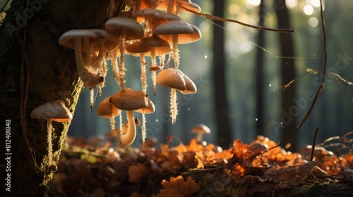 forest mushrooms that grow near a tree
