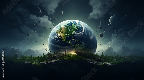 An illustration of Earth with a caption saying "Restore, replenish, recycle" for Earth Day.