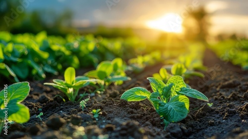 Represent a field trial where genetically engineered crops are tested for improved nutritional content and yield