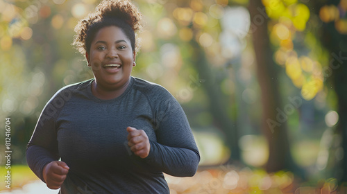 exercise happy smiling motivation and in overweight woman jogging candid woman the black african industry american diversity park losing the inclusion through fitness in weight fitness
