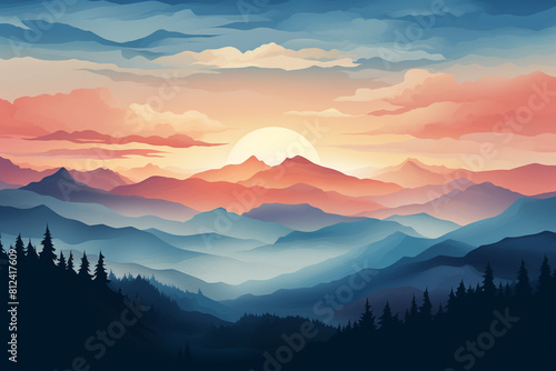 Mountain landscape background flat design front view nature theme water color Complementary Color Scheme