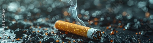 Eyelevel view of tar encapsulating a cigarette, visualizing its harmful contents in a graphic, striking manner