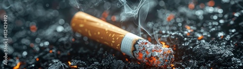 Eyelevel view of tar encapsulating a cigarette, visualizing its harmful contents in a graphic, striking manner