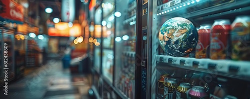 A small Earth inside a vending machine, waiting to be selected