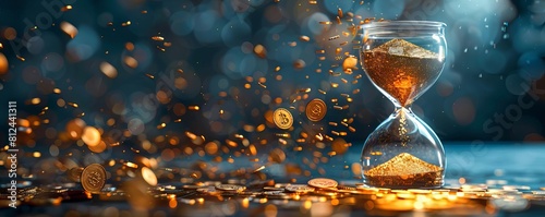 A surreal depiction of an hourglass with coins falling instead of sand, symbolizing the devaluation over time