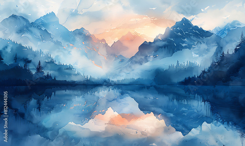 Landscapes Inspired by Water Romantic Illustrations of Landscapes Filled with Watercolor Shades. Generative Ai