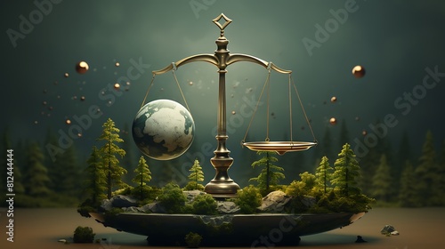 An illustration of Earth with a balance scale symbolizing the importance of equilibrium in nature for Earth Day.