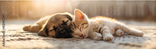 Cute sleeping cat and dog Illustration