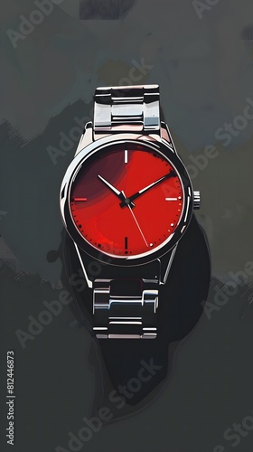 A shiny red and silver watch illustration