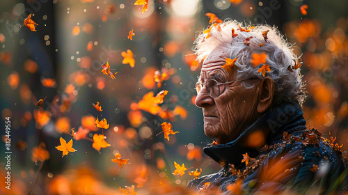 Elderly woman contemplating in autumn setting