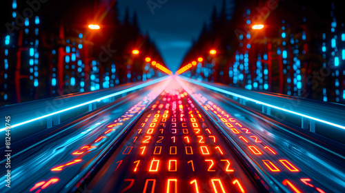 Data stream highway in neon lights