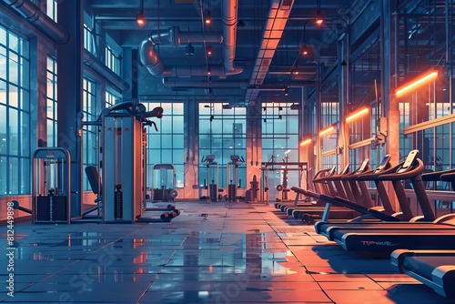 A visualization of a fitness center where all equipment is hooked up to generators, powering the local grid with exercise