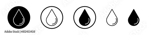Water Droplet Icons. Liquid Drop and Drip Vector Symbols.