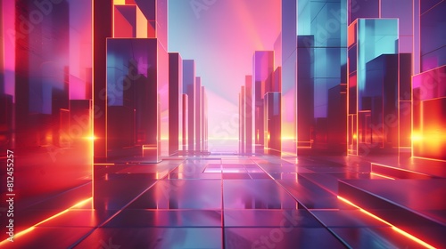 A Bright and Colorful 3D plaza with Cool Lights