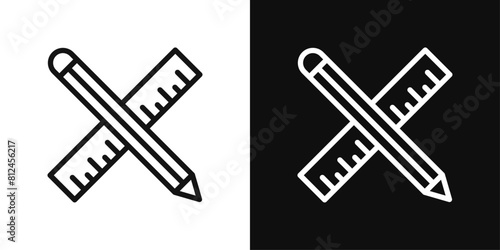 Drafting Tools Icon Set. Academic Rulers and Pencils Symbol. School Drawing Implements Emblem. Stationery Measurement Tools Icon.