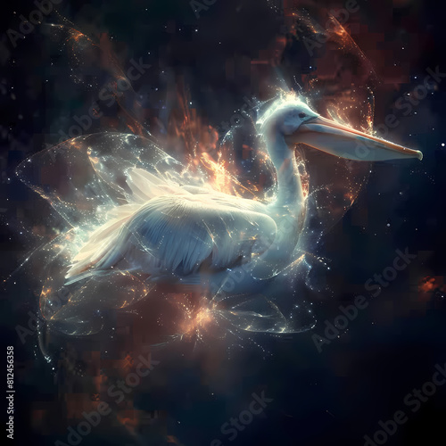 Fierily Mythological Pelican With Radiant Orange and Yellow Flames
