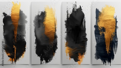 Stunning abstract art print set. Artwork with golden brush strokes, texture and perfect for any wall decor, poster, card, mural or hanging.......................................