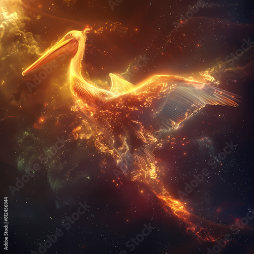 Fierily Mythological Pelican With Radiant Orange and Yellow Flames